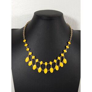 Charming Charlie Reversable Necklace Yellow Purple Enamel Statement Gold Tone 20